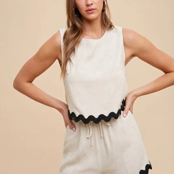 ✨NWT Annie Wear Ric Rac Trim Detailed Top & Shorts Set - Picture 1 of 5